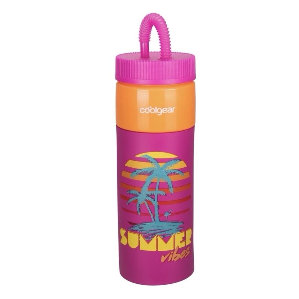 Cool Gear 24 oz Plastic Retro Foam Grip Water Bottle Pink Summer Vibes